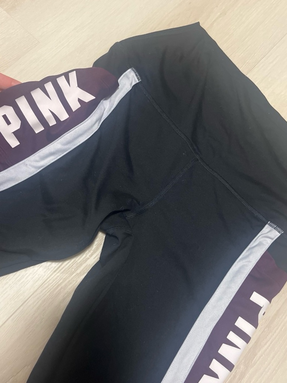 Y2k PINK Victoria's Secret Black Leggings with Burgundy and white design